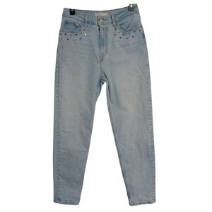 Levi's bejeweled rhinestone embellished high waisted mom jeans light wash
